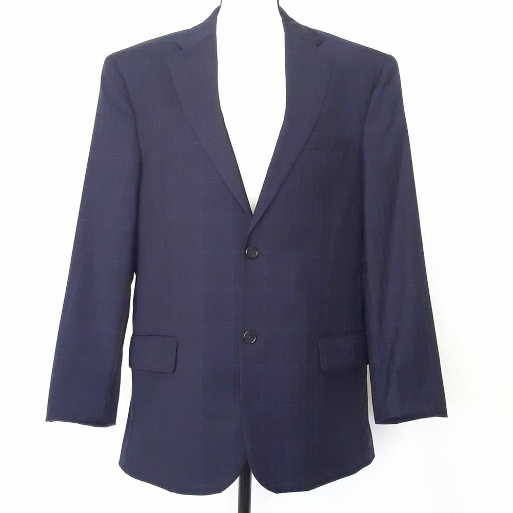 Jos. A. Bank Blue Grid Double Vent Wool Jacket